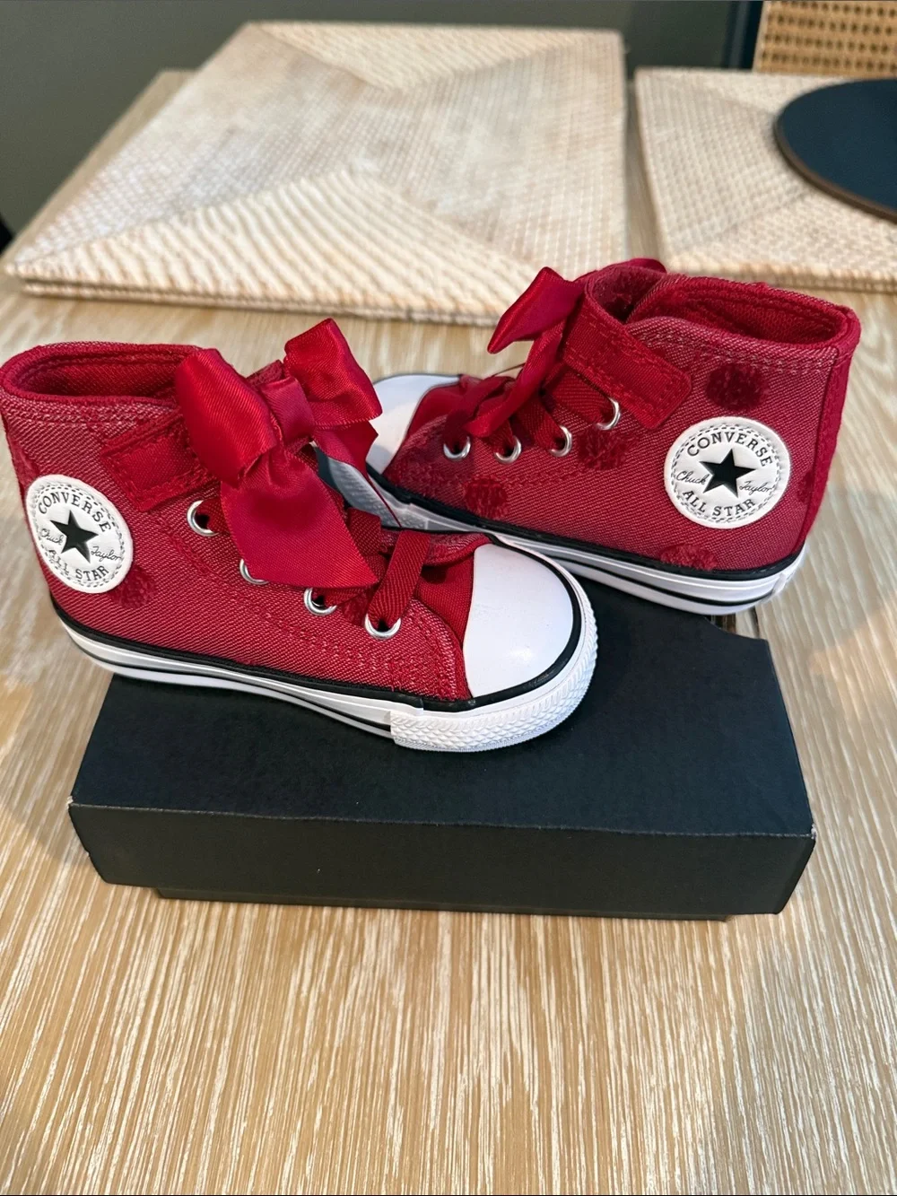 Converse Kids Red High-Top Sneakers with Ribbon Bow